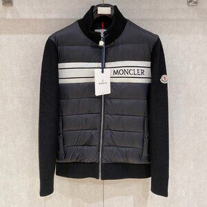 Moncler Black Logo Print Ribbed Down Jacket